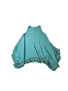 Umgee Womens  Tunic Dress Size XL Teal Sleeveless Fringe Hem Linen & Cotton